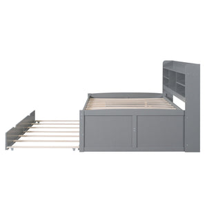Captain Bed With Built In Bookshelves, 3 Storage Drawers, And Trundle