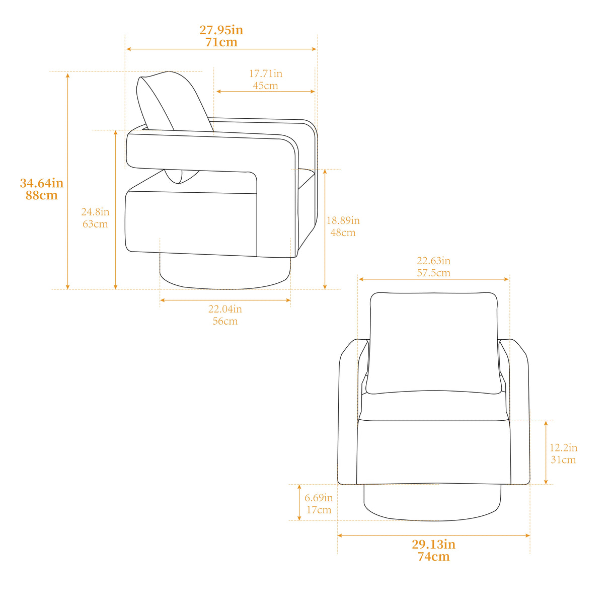 Stonewell Square Swivel Accent Chair with Open Back