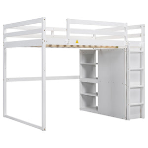 Loft Bed With Built In Wardrobe, Storage Shelves, And LED Light