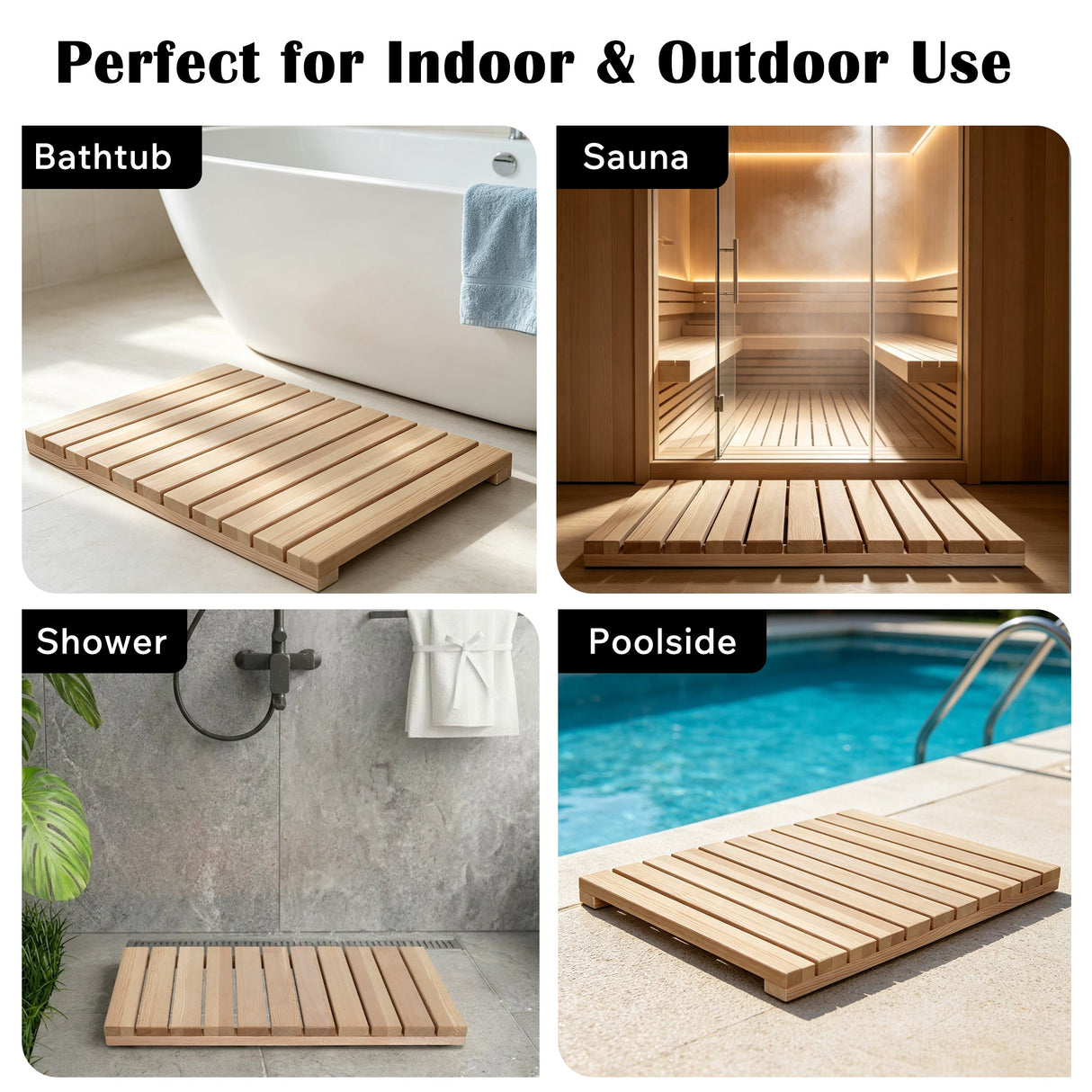 Cedar Wood Shower Mat - Non-Slip Slatted Bath Mat
