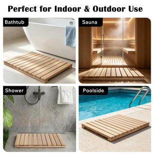 Cedar Wood Shower Mat - Non-Slip Slatted Bath Mat