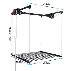 Overhead Garage Storage Rack 4 X 4 Ft for High Ceilings with Safety Lock - Black