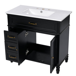 Bathroom Vanity With Sink, 2 Doors 2 Drawers, Freestanding Design