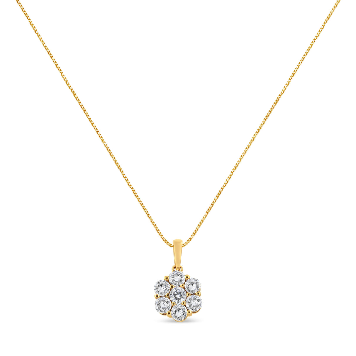 14K Yellow Gold 2.00 Cttw Brilliant Round-Cut Diamond 7 Stone Flower Cluster 18" Pendant Necklace (H-I Color, SI2-I1 Clarity)