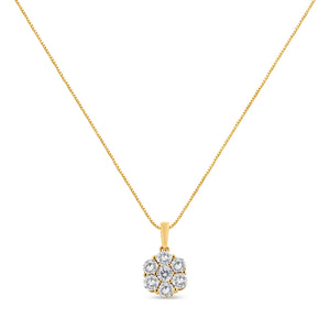 14K Yellow Gold 2.00 Cttw Brilliant Round-Cut Diamond 7 Stone Flower Cluster 18" Pendant Necklace (H-I Color, SI2-I1 Clarity)