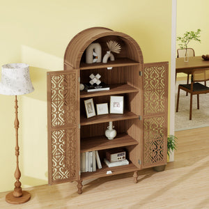 Tall Kitchen Pantry Cabinet With Hollow Carved Doors Adjustable Shelves Versatile Storage Cabinet For Kitchen - Walnut