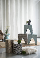 D14x20" Cylindrical Garden Capiz Stool Black/Gold