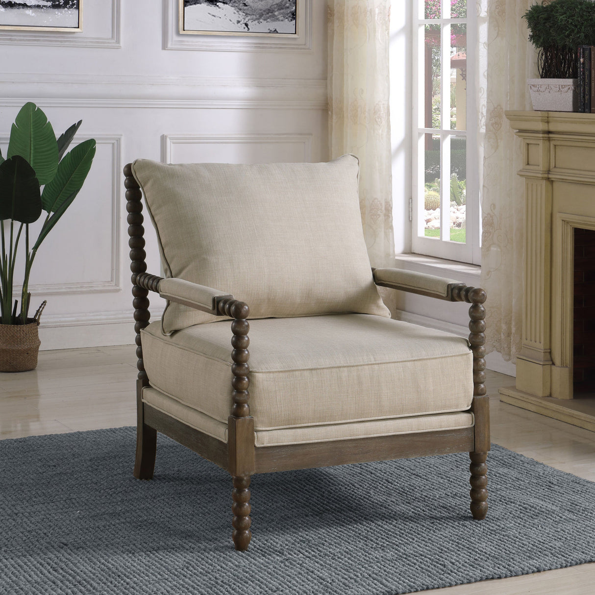 Upholstered Bobbin Accent Chair