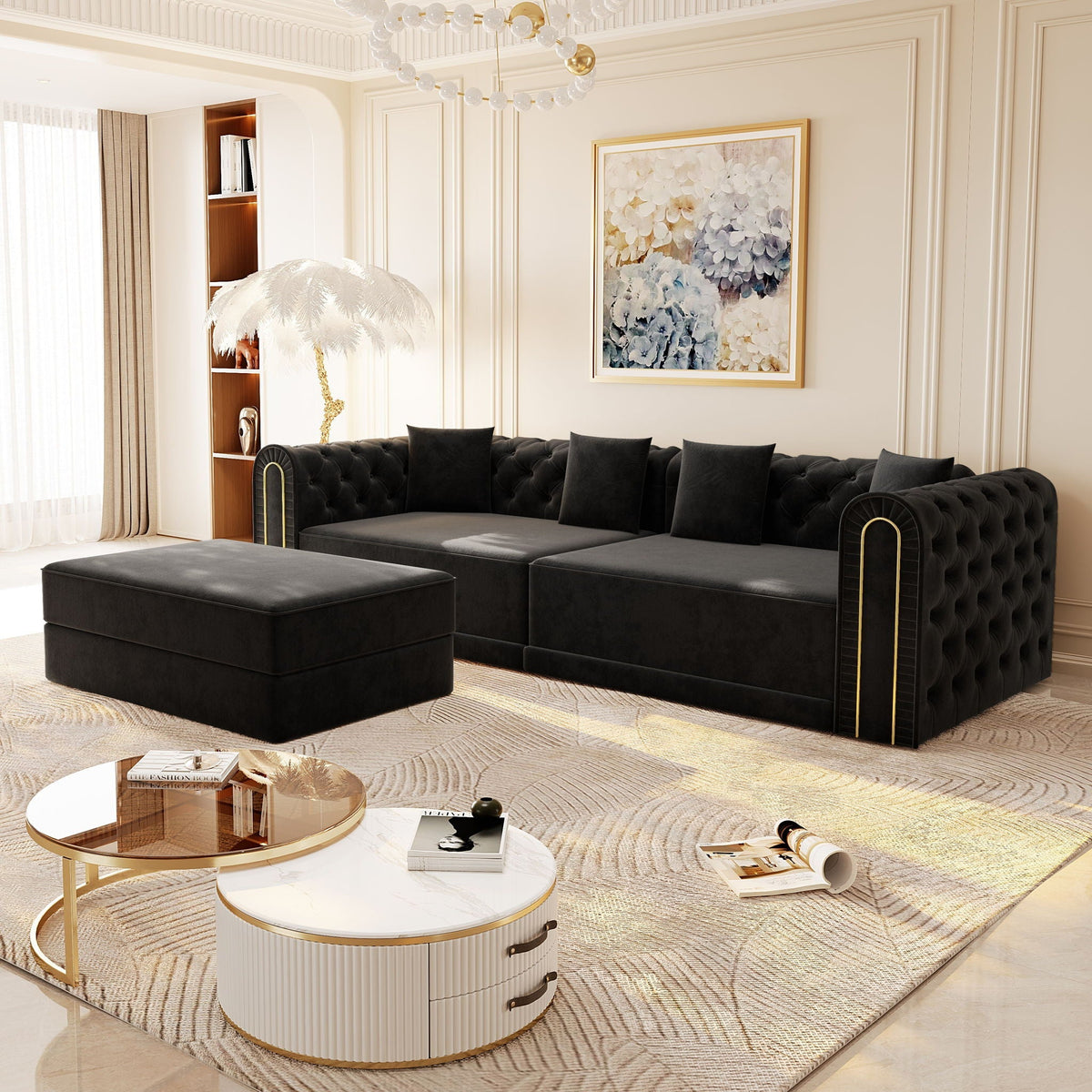 3-In-1 Convertible Sleeper Sofa With Movable Ottoman For Living Room