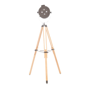 Ahoy Industrial Floor Lamp in Natural Wood and Antique Metal
