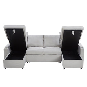 U Shaped Sectional Sofa Bed With Storage Chaise Lounges, USB Ports, And Cup Holders