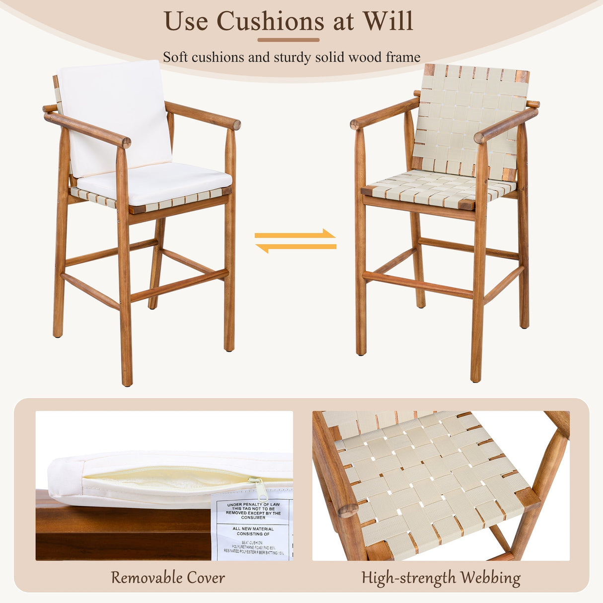 Outdoor Counter Height Bar Stools Set of 2 with Cushions