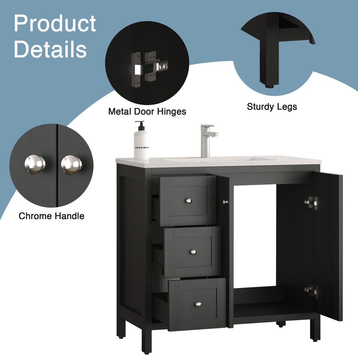 35.5" Modern Bathroom Vanity with Basin