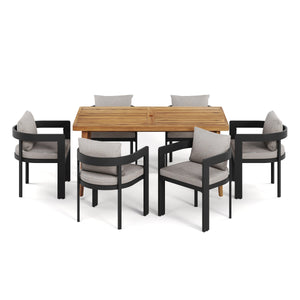 Outdoor Patio 7PCS Dining Set with Aluminum Chairs and Acacia Wood Table