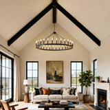 53.15 Inch Matte Black Wagon Wheel Chandelier With 30 Lights