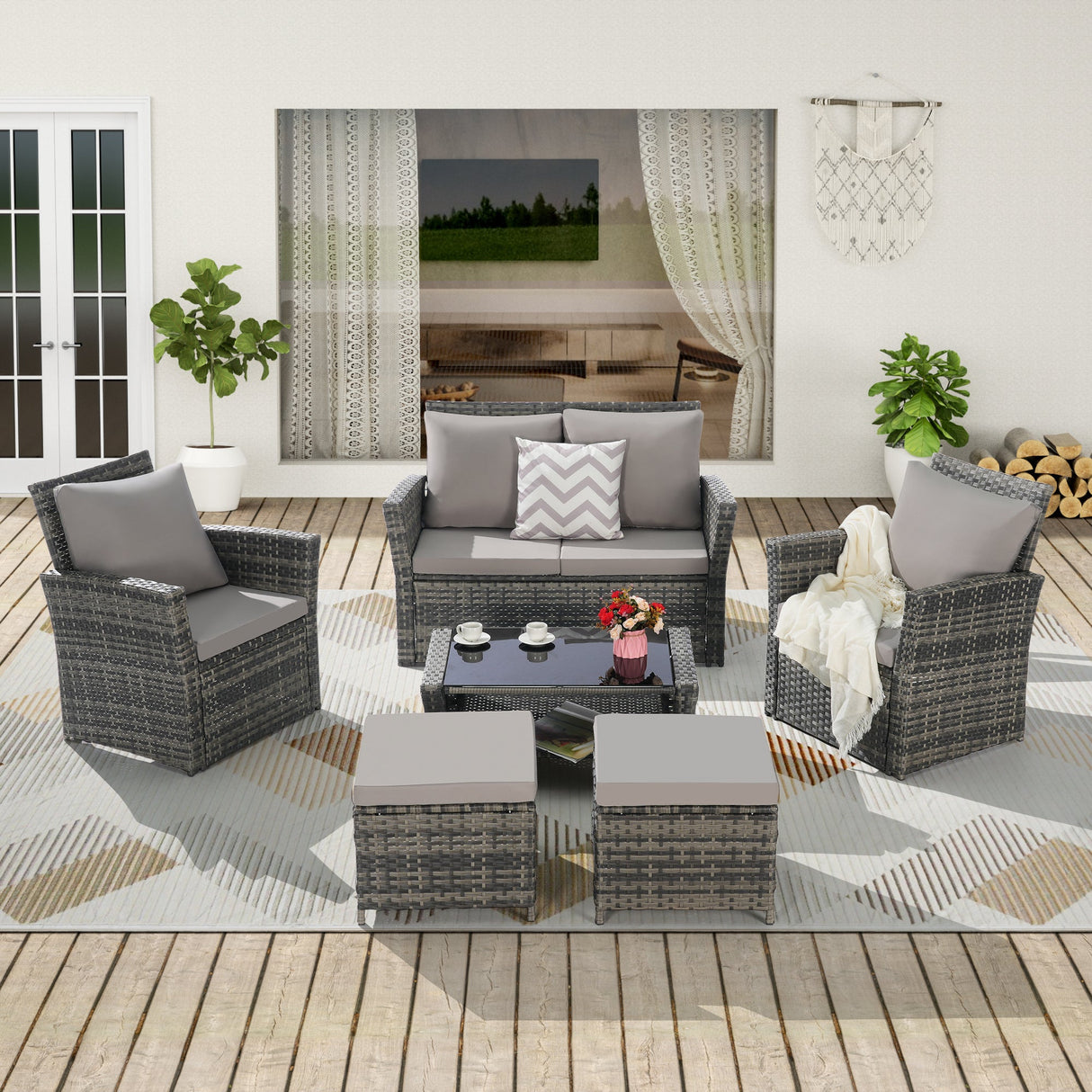Antigua 6-Piece Handwoven Rattan Outdoor Seating Ensemble