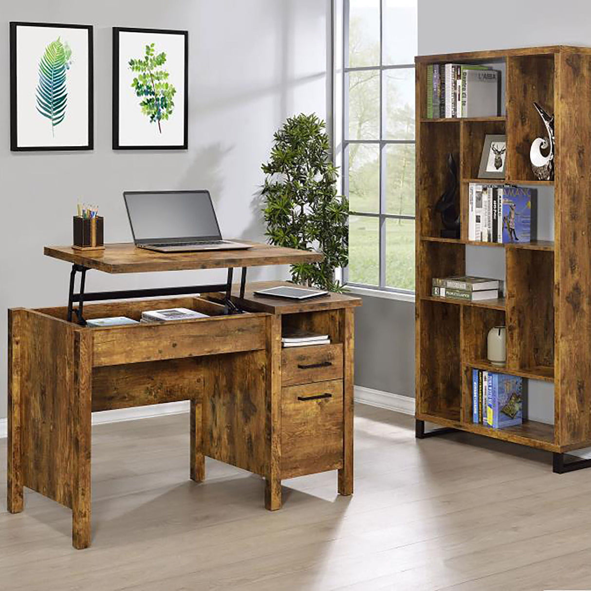 6 Tier Rectangular Bookcase With Accents - Brown