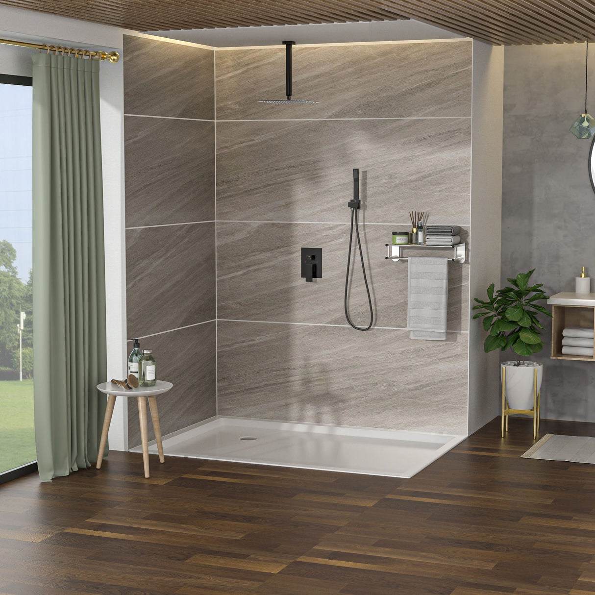 Dual Shower Head 16" Ceiling Mount Square Shower System with Rough In Valve