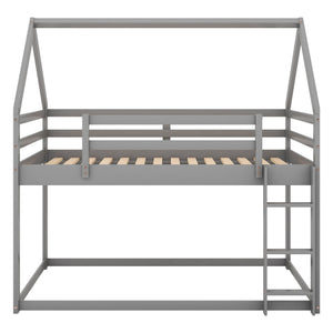 Low Bunk Bed With House Shaped Frame And Ladder