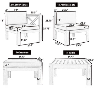 Topmax Outdoor Patio Wood 5-Piece Sectional Sofa Seating Group Set