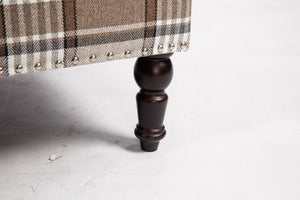 Upholstered Accent Chair with Brown Linen Fabric and Nailhead Trim