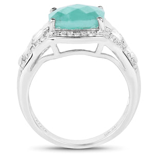 4.09 Carat Genuine Emerald and White Topaz .925 Sterling Silver Ring