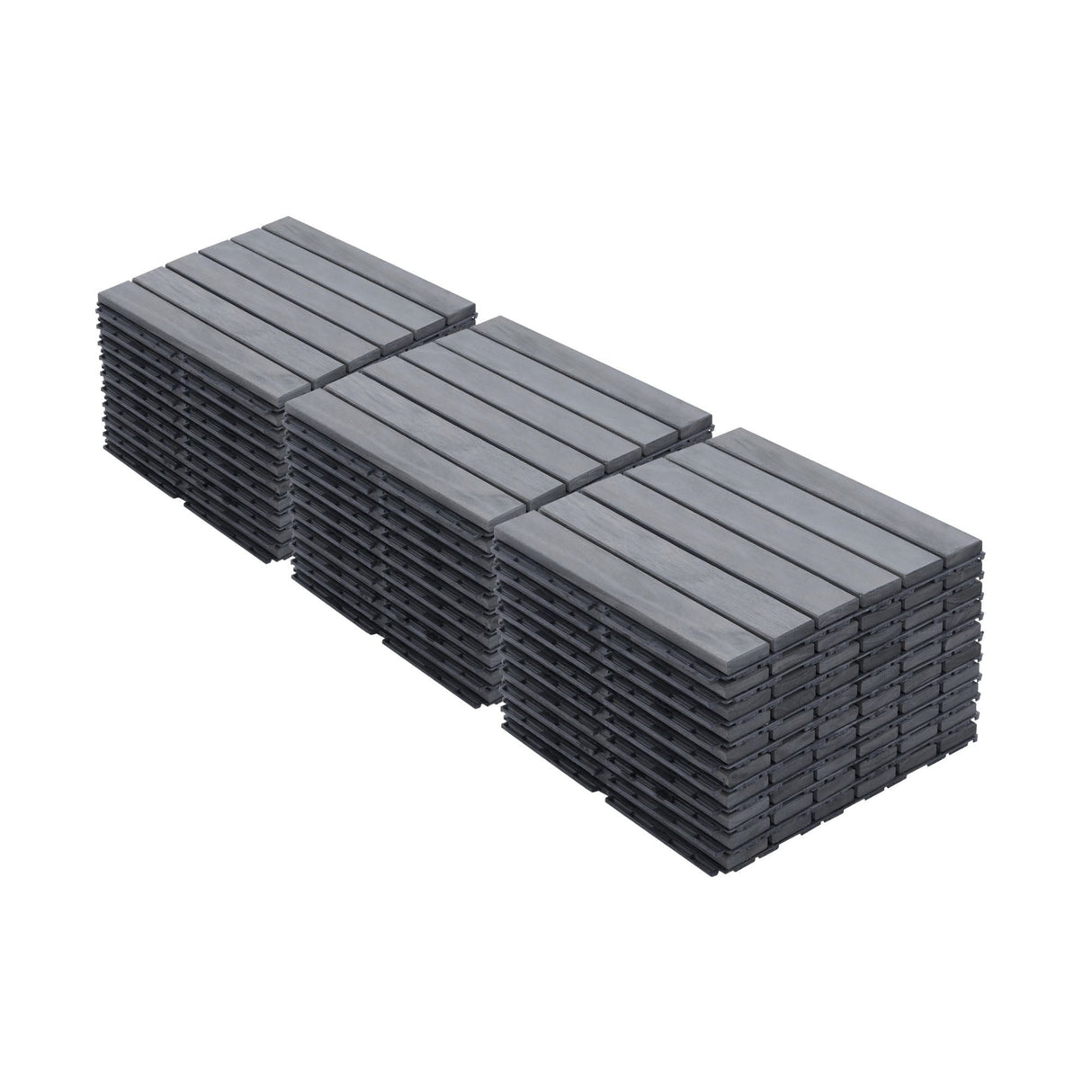 Interlocking Deck Tiles Striped Pattern Waterproof Brown