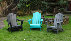 Adirondack Folding Chair with Dual Cup Holders - HDPE All-Weather Outdoor Chairs, Wood-Like Patio Chair for Backyard, Camping, Garden, Pool & Fire Pit, Black