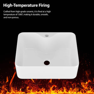 Rectangular Vessel Sink With Faucet & Drain - White / Black
