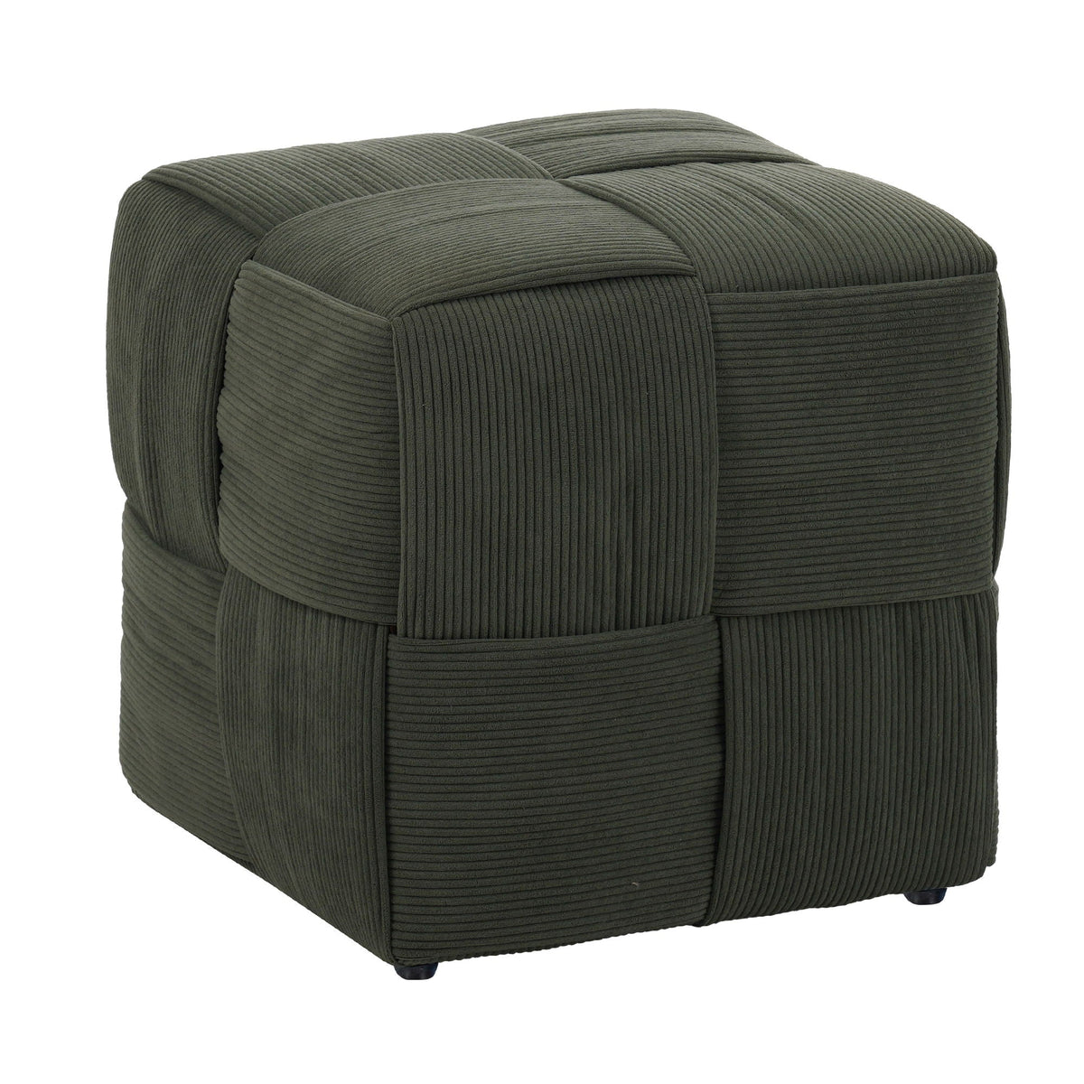 Square Ottoman Foot Rest with Woven Corduroy Design - Fabric