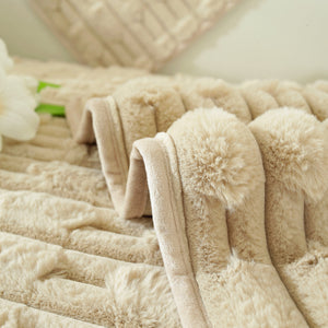 Bamboo-Style Sofa Towel, Faux Rabbit Fur Thickened Non-slip Seat Cushion Covers