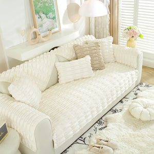 Bamboo-Style Sofa Towel, Faux Rabbit Fur Thickened Non-slip Seat Cushion Covers