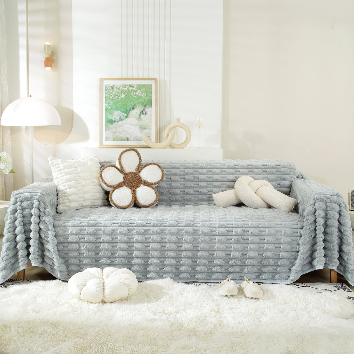 Fluffy Faux Fur Couch Cover Plush Sofa Throw, Warm & Stylish Sofa Protector