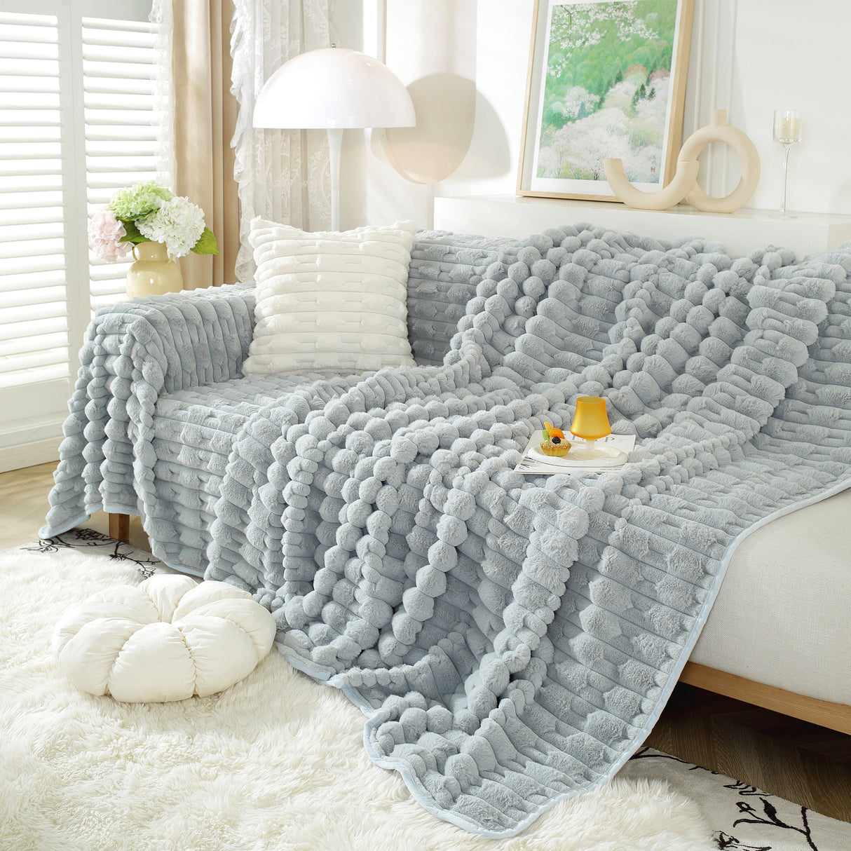 Fluffy Faux Fur Couch Cover Plush Sofa Throw, Warm & Stylish Sofa Protector