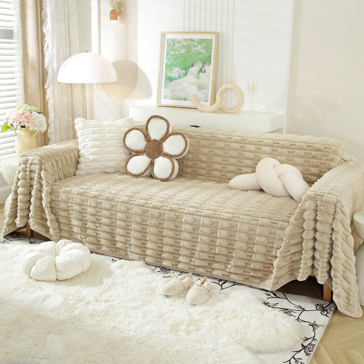 Fluffy Faux Fur Couch Cover Plush Sofa Throw, Warm & Stylish Sofa Protector