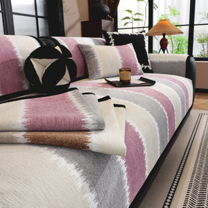 Striped Colorblock Non-Slip Sectional Couch Covers, Chenille Sofa Protector Cover