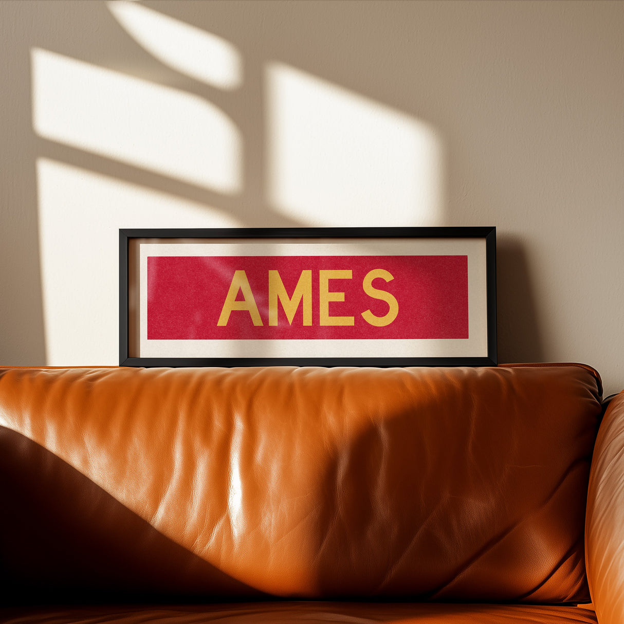 Framed Ames Red and Gold Bus Scroll