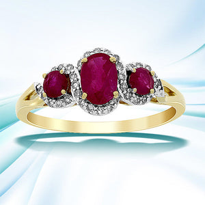 1.04ct Ruby Diamond 3 Stone Ring 14KT Yellow Gold