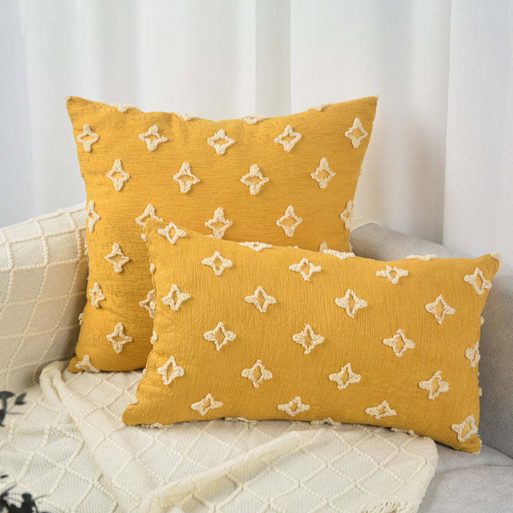 18''x18'' Tufted Floral 100% cotton Throw Pillow | 7 Colors – Textured Daisy Stitch Design | Boho Chic Couch & Bedroom Accent | Insert Included