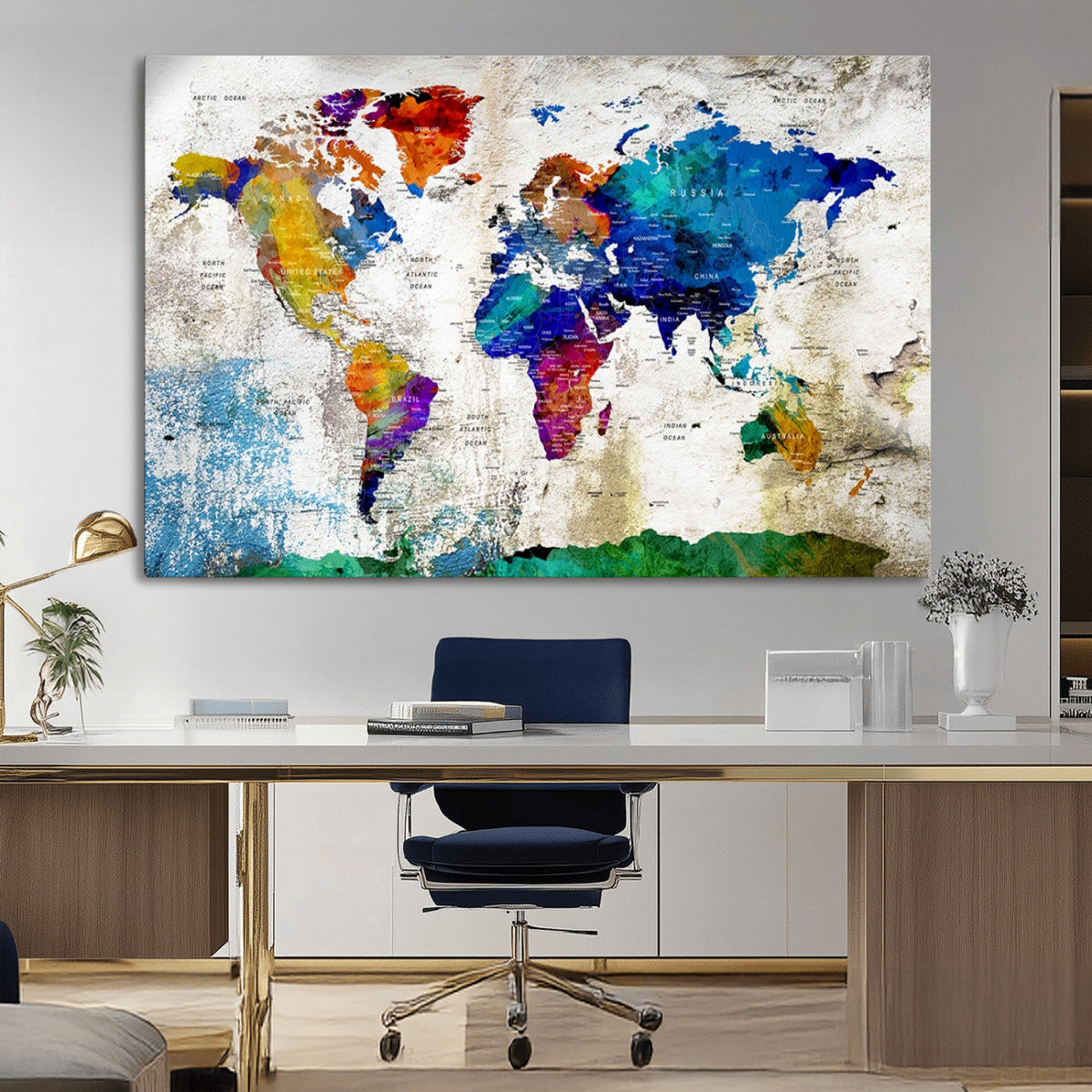 World Map Canvas Print – Framed Travel Map Wall Art for