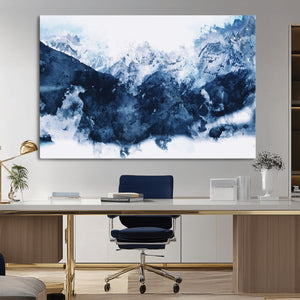 Abstract Blue Mountain Canvas Wall Art – Modern Triptych