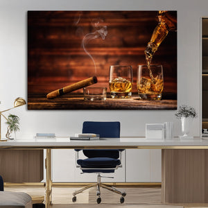 Whiskey and Cigar Wall Art Canvas | 3 Panel Bar Room Decor