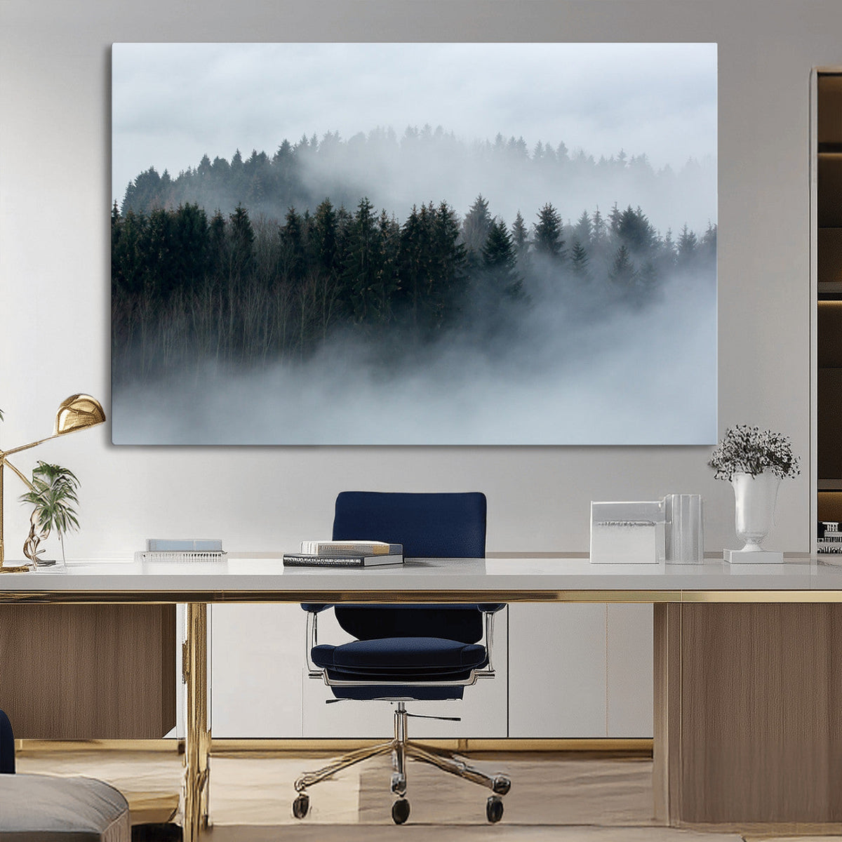 Autumn and Misty Trees in the Forest Wall Art Canvas Print,