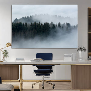 Autumn and Misty Trees in the Forest Wall Art Canvas Print,