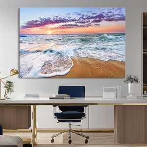 Coastal Sunset Art Beach Canvas Wall Art Print | Ocean Waves