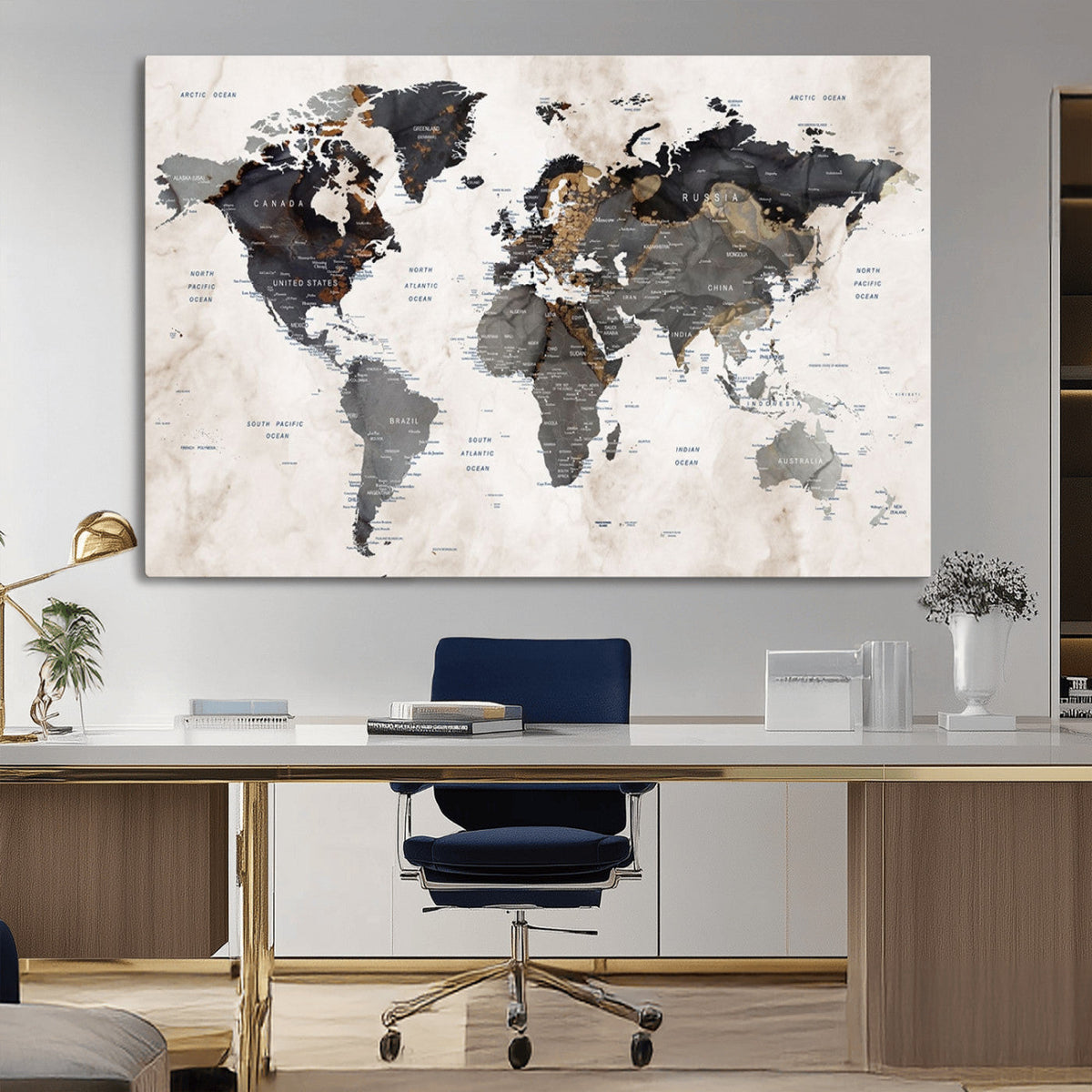 Abstract Map Printing - Modern World Map Canvas Wall Art for