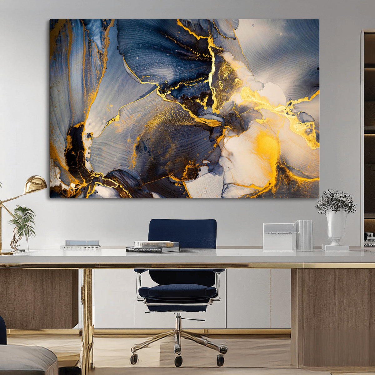 Large Abstract Wall Art Print -  Gold and Blue Abstract