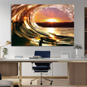 Golden Wave Sunset Triptych Canvas Art, Giclee Canvas Print