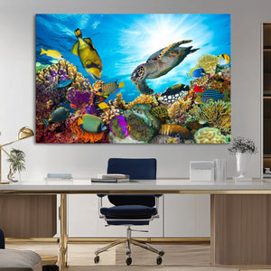 Aquatic Life Sea Turtles Fish Wall Art Canvas Print