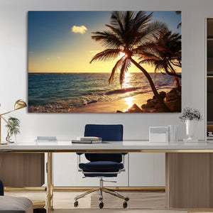 Sunset Palm Trees Wall Art Canvas Print